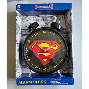 Accutime 12 inch Superman Black Alarm Desk/Wall Clock. New in box.